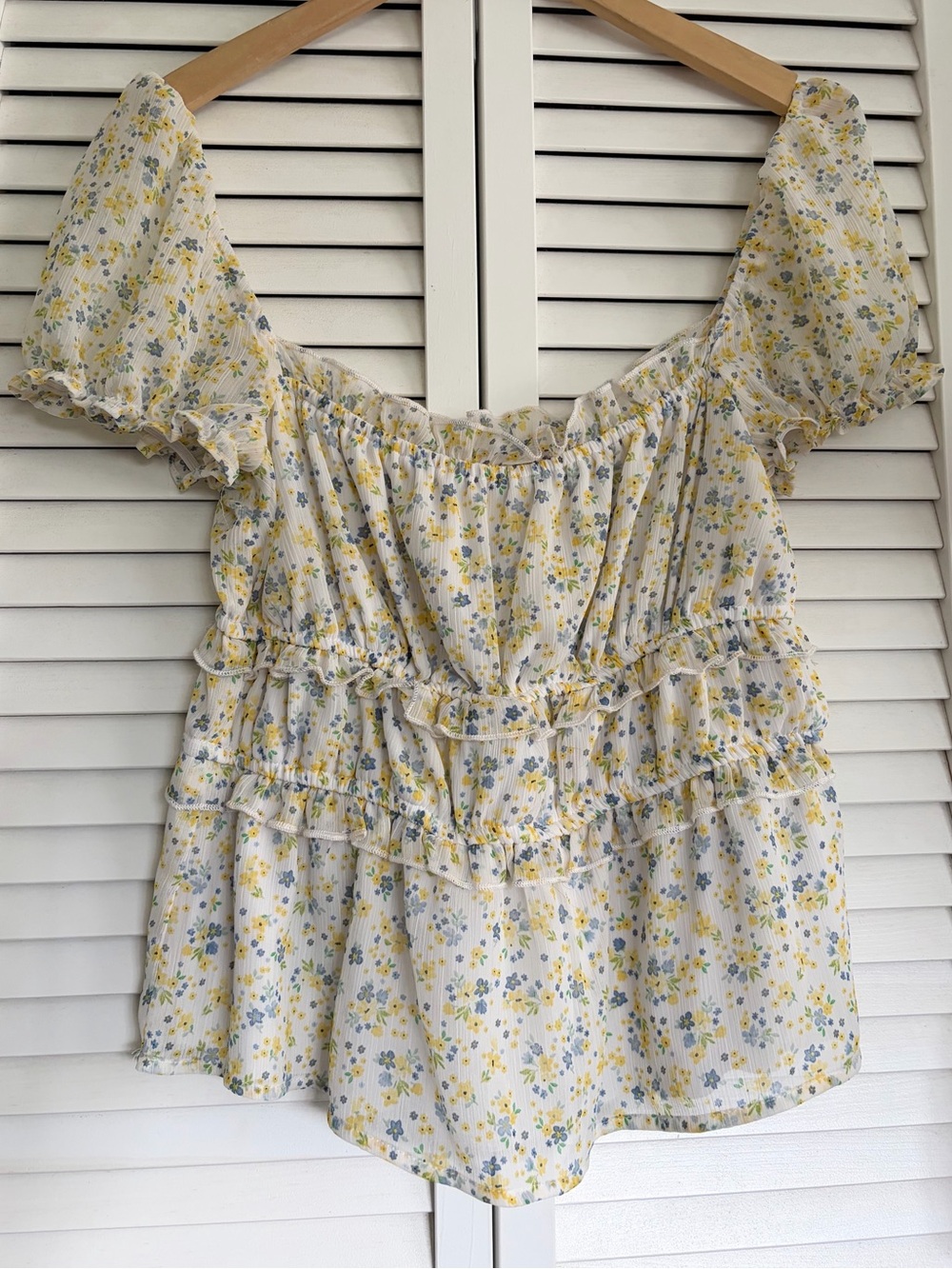 Mi Ami Yellow Floral Ruffle Peasant Top